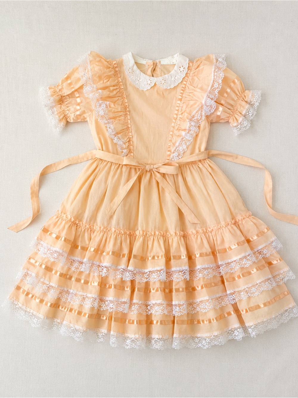LITTLE PRINCESS girls peach ruffle dress midi vintage bow back 12
